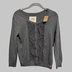 Hollister Y2K Bettys Lace Trim Granola Girl Cottagecore Cardigan Sweater Gray M